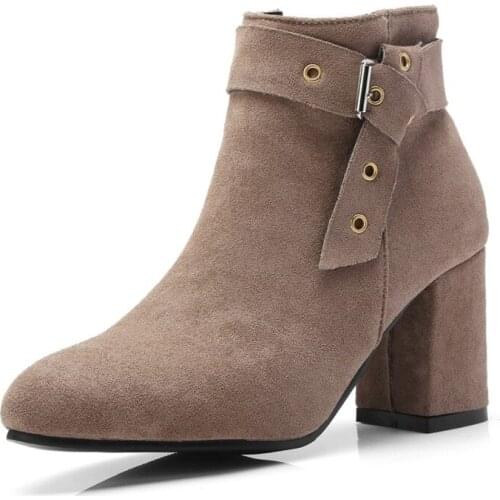 Plus Size 9 10 11 boots women shoes ankle boots for women ladies boots Side zipper with belt buckle