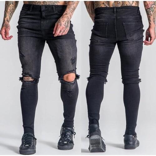 Paint Ripped Jeans Mens Jeans Sweatpants Sexy Hole Pants Casual Male Skinny Trousers Slim Biker Outwears Pants European Size