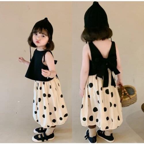 Girls Halter Top + Polka Dot Skirt Two-piece Childrens Sweet Suit Childrens Clothing