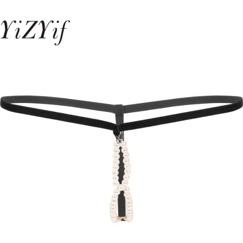 Open Crotch Sissy G String Panties Elastic Waistband Novelty Sexy Lingrie Pearl See Through Men Thong Underwear Gay Panties