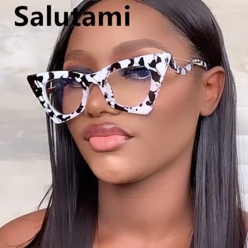 Unique Triangle Cats Eye Eyeglasses For Women Vintage Leopard Print Sunglasses Female Alloy Sun Glasses Beige Shades Clear Lens