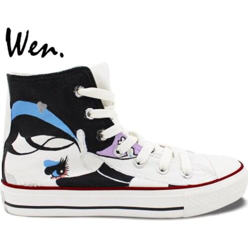Wen Original Design Custom Hand Painted Shoes Floral Exaggerated Cartoon Girl High Top Women Mens Canvas Sneakers