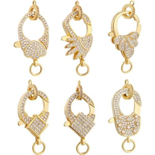 Juya High Quality Cubic Zirconia Clasps Push Fastener Clasp Connectors For Women DIY Bracelets Finding Accessories