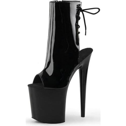 Women Shoes Boots 2018 Peep Toe Lace-up Black White Leather Platform Rock Boots Cut-out Stiletto Heel Gladitor Sandals Boots