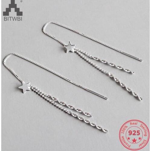 100% 925 Sterling Silver Fashion Women Stylish Star Streamlined Tassel Long Crystal Dangle Earrings Women Girl Jewelry