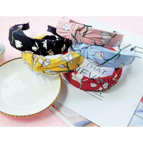Women Printing Flower Jasmine Knotted Hairbands Hair Hoop Girls Headband Make Up Hair Accessories FG059