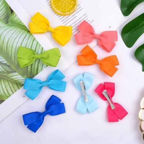 20Pcs/lot Grosgrain Ribbon Bowknot Hair Clips For Cute Girls Sweet Candy Colors Hairpin Boutique Barrettes Kids Hair Accessories