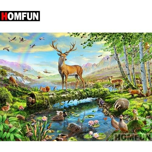 HOMFUN Full Square/Round Drill 5D DIY Diamond Painting "Forest deer" Embroidery Cross Stitch 5D Home Decor Gift A07196