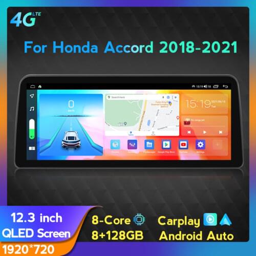 QLED Screen Car Radio Video Player For Honda Accord 2018-2021 Multimedia GPS Navigation 12.3inch 6+128G 8-Core Carplay+Auto 4G
