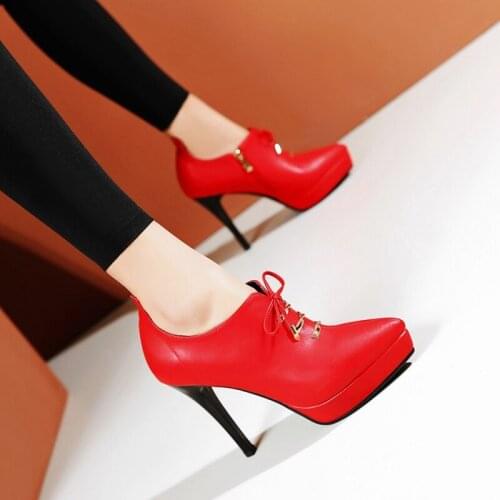 BLXQPYT Zapatos De Mujer 2021 Ankle Boots Sexy Fashion Lace Up High Heels Wedding Shoes Women Platform Boots Pumps Size32-43 836