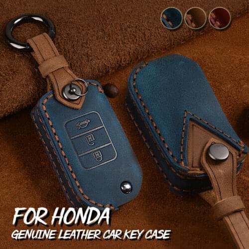 Genuine Leather Remote Flip Key Fob Case Cover For Honda Civic CR-V XR-V BR-V Accord Odyssey Insight keychain