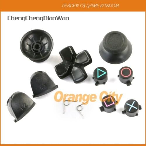 ChengChengDianWan 10sets/lot Black 3D joystick analog cap L2 R2 L1 R1 with Spring D pad Buttons set for PS4 controller