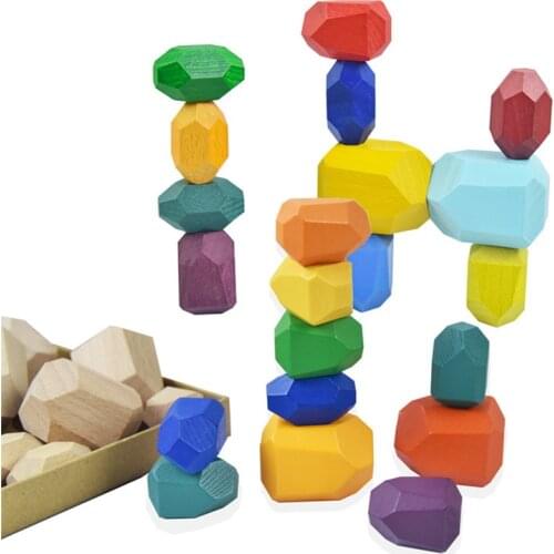 Wooden Toy Puzzle Montessori Educational Balance Stacked Colorful Creative Wood Stone Children Toys New Nordic Style