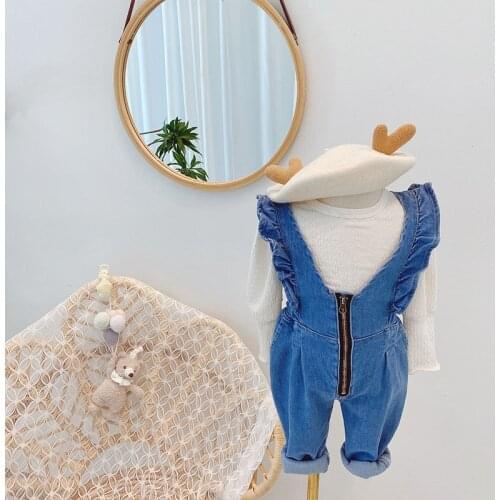 1-7Yrs Ruffles Lace Romper for Girl Casual Denim Jumpsuit Toddler Girls Clothing Bodysuit Children Overalls Jeans Bodysuit