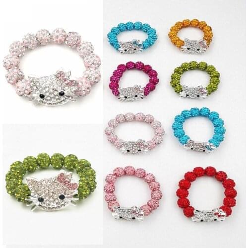 Cartoon Animal kitten Elastic Crystal Bracelet Adjustable Cute Zircon Childrens Toy Exquisite Gift Chic Elastic Girlfriend Girl