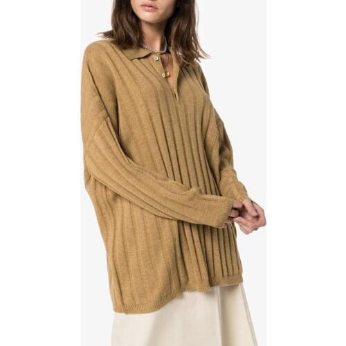 【Have lable】Tot**e classic all-match polo collar loose temperament long-sleeved wool sweater 2116