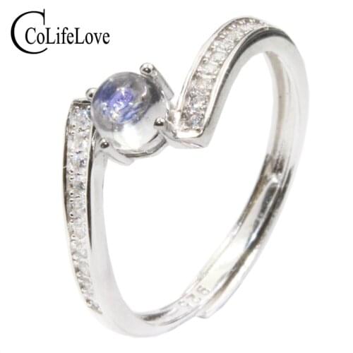 CoLife Jewelry simple 925 silver gemstone ring 0.4ct natural moonstone ring sterling silver moonstone jewelry birthday gift