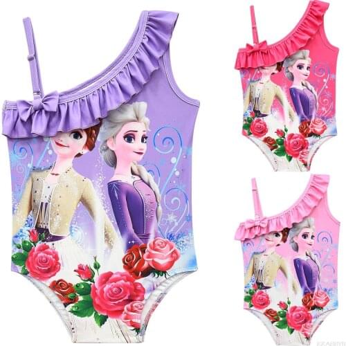 Disney Frozen Elsa Anna Dolls New Girls Swimwear Children One-piece Swimsuit Doll Cartoon Girl Swimwear