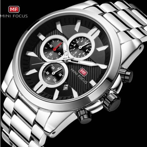 MINI FOCUS Top Brand Luxury Classic Quartz Watch Men Waterproof Fashion Business Chronograph Stainless Steel Strap Wristwatches