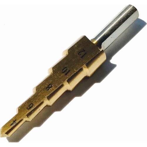 Free shipping of 1PC HSS4241 made 4-12mm straight step Drill Bit core drill bit TIN Coated cone Step Drill Bit Set hole cutter
