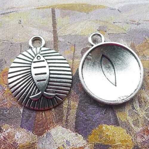 Newest 15Pieces 17*21mm Mixed Alloy Antique Silver Color Fish Round Charms Necklace Pendant Accessory For DIY Jewelry Making