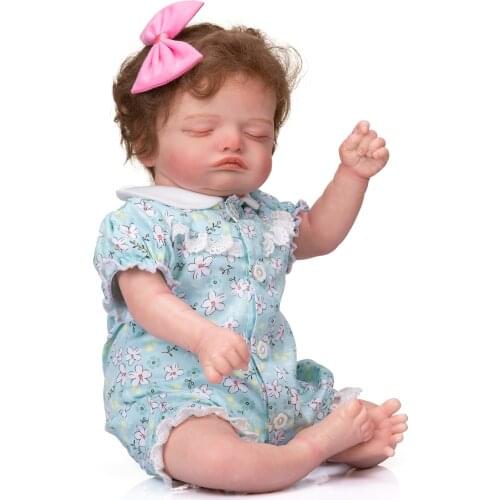 NPK 49CM Rosalie Bebe Doll Rooted Eyelashes Reborn Baby Sleeping Girl Soft Body Flexible Rooted Hair