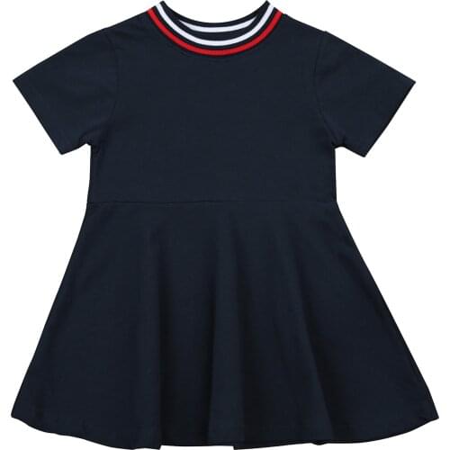 OPPERIAYA Toddler Baby Girls Casual Short Sleeve Dress Summer lovely Round Collar Loose Style Dresses One-piece Navy Yellow