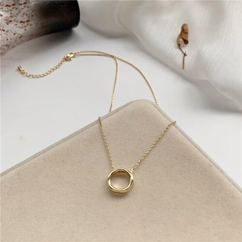 Punk Solid Color Irregular Hollow Metal Hoop Pendent Necklace Korean Simple Necklace for Women Men Girl Neck Collar Jewelry Gift