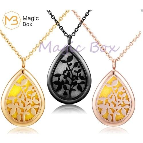 Water drop aroma locket necklace magnetic stainless steel aromatherapy essential oil diffuser perfume locket pendant jewelry