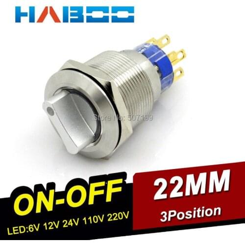 5pcs/lot dia.19mm selector switch with LED,Ring head 3 position selector switch 304 stainless steal on-off operation 2NO+2NC