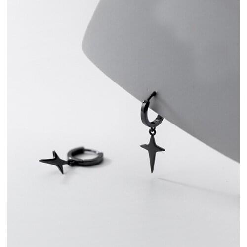 Enosola Real 925 Sterling Silver Minimalist Black Cross Hoop Earrings for Women Wedding Girl French Hip Hop Rock Men Jewelry Gif