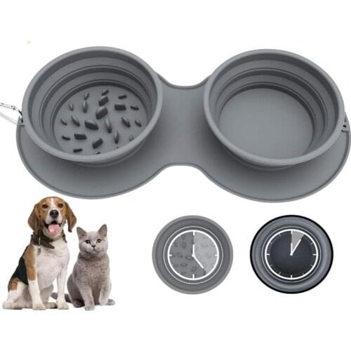 Collapsible Pet Bowl Portable Slow Feeder Dog Bowl Foldable Silicone Cat Food Water Bowl Double Mat Outdoor Travel Pet Supplies