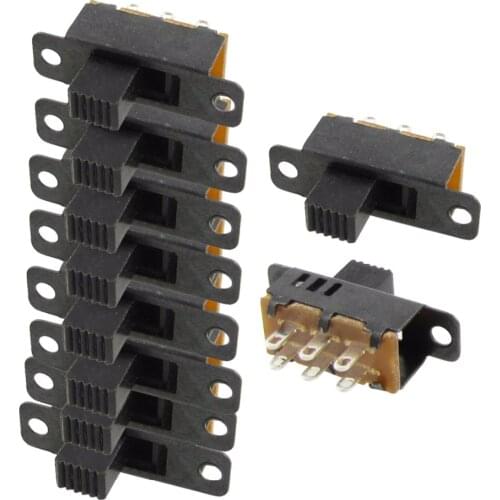 UXCELL 10 Pcs x 6mm High Knob 6 Pin 3 Position 2P2T DPDT Panel Slide Switch 0.5A 50V DC Black High Quantity