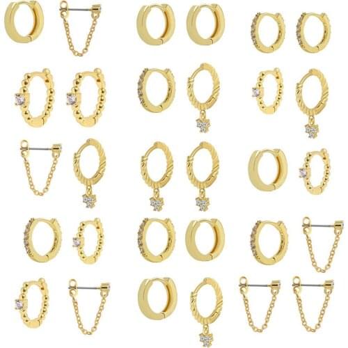 Vedawas CZ Small Huggie Hoop Earrings Women Jewelry Bohemian Copper Gold Color Lock Drop Earrings Gifts Bijoux Party Wholesale