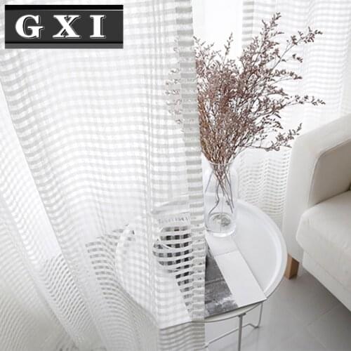 GXI White Warp Knitted Tulle Curtains for Living Room Nordic Simple Lattice Sheer Volie for Kitchen Balcony Drapes