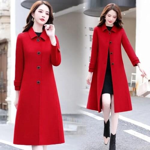 Korean Winter Coat Women Long Wool Jacket Loose Long Sleeve Tops Single Breasted Elegant Windbreaker Outerwear Female