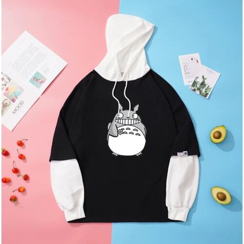 Black White Patchwork Women Hoodies Cartoon Panda Print Harakuju Hooded Sweatshirts 2021 Summer Plus Size Kawaii Cute Clothing