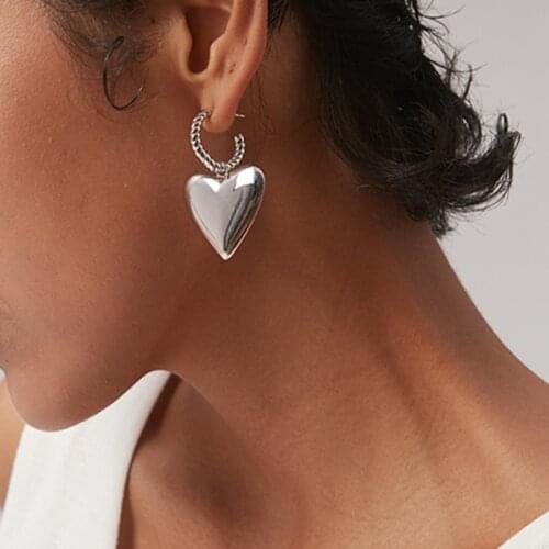 Flashbuy Punk Hot Selling Metal Love Heart-shaped Hoop Earrings for Women Personality Geometric Earrings Minimalist Jewelry