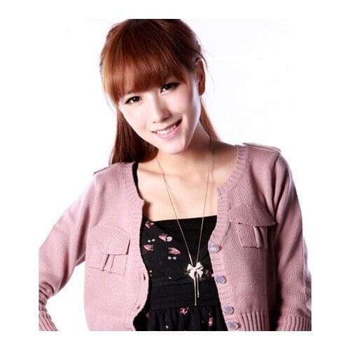 Lady Female Girl Women Girlfriend Couples Lover Metal Gold Silver Color Cute Butterfly Bow Pendant with Rhinestone Necklace