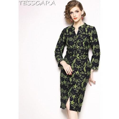 TESSCARA Women Autumn Elegant Jacquard Dress Festa Female High Quality Vintage Designer Retro Vestidos Office Party Robe Femme