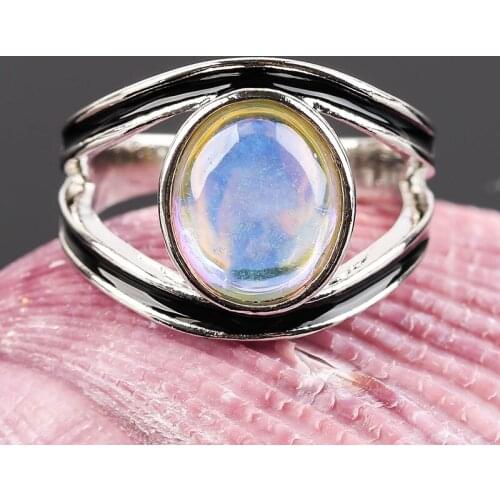 Fashion Oval Moonstone Hallow out Ring Silver Plated Coloful Stone Rings For Women Wedding Engagement Jewely Accessories A4M283