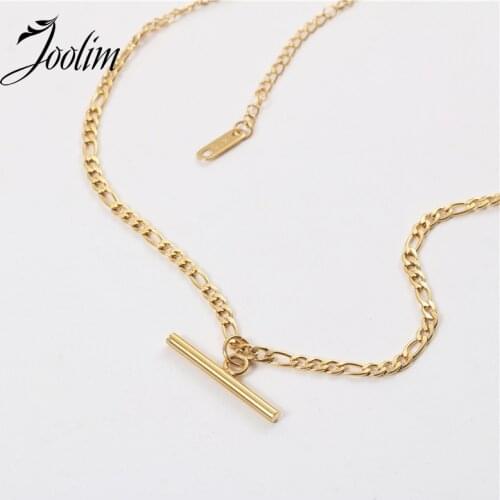 JOOLIM Jewelry Wholesale Gold Finish Figaro Chain Toggle Choker Necklace Stainless Steel Necklace