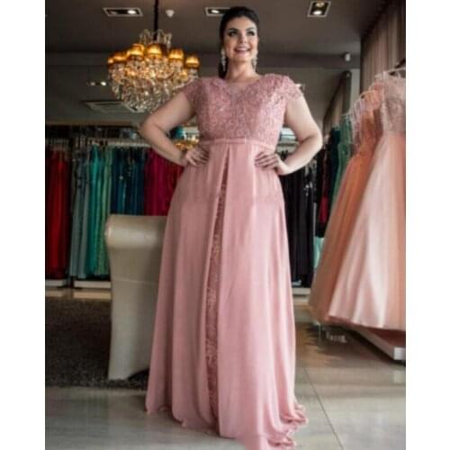 2021 Plus Size Dusty Pink A Line Prom Dresses Women V-Neck Long Chiffon Lace Formal Evening Party Gowns Floor Length Special Occ