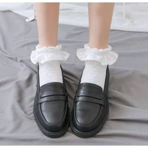 Japanese style 1 Pair Sweet Women Lace Ruffle Bow Ankle Sock Harajuku Lovely Woman Lace Mesh Short Lolita White Socks