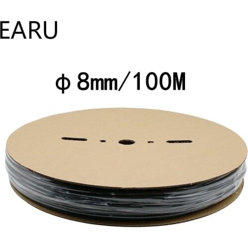 One Roll 100 meters Reel 2:1 Black 8mm Diameter Heat Shrink Heatshrink Tubing Tube Sleeving Wrap Wire Sell DIY Connector Repair