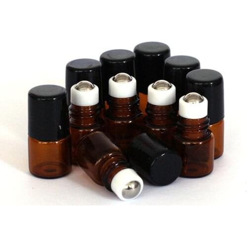 10 Pcs 1ml Empty Brown Glass Bottle Roller Ball Essential Oil Liquid Container
