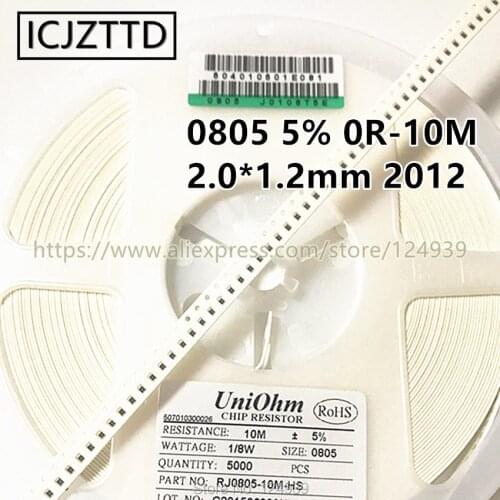 100pcs 1/8WRJ 0805 5% 2012 2.0*1.2mm Res 430K 470K 510K 560K 620K 680K 750K 820K 910K 1M 1M0 1.1M 1M1 1.2M 1M2 1.3M 1M3 1.5M 1M5