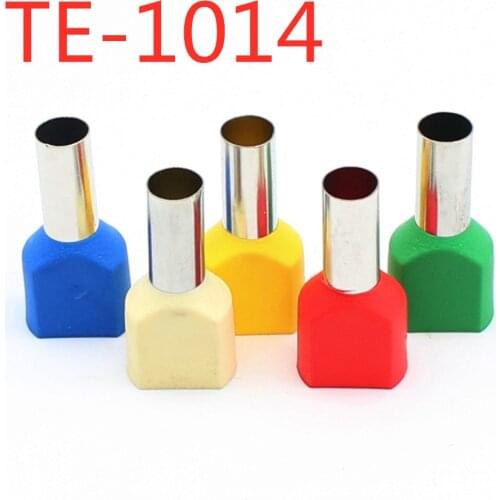 100PCS Copper TE10-14 two double European pin shaped terminal pressure wire pre insulated pipe