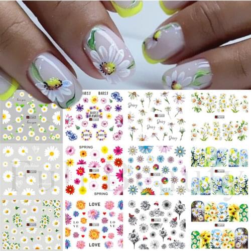 Daisy Florals Nail Decal and Sticker Summer Sunflower Cherry Blossoms Dolphin Watermark Slider for Manicure Decor SAA1645-1656