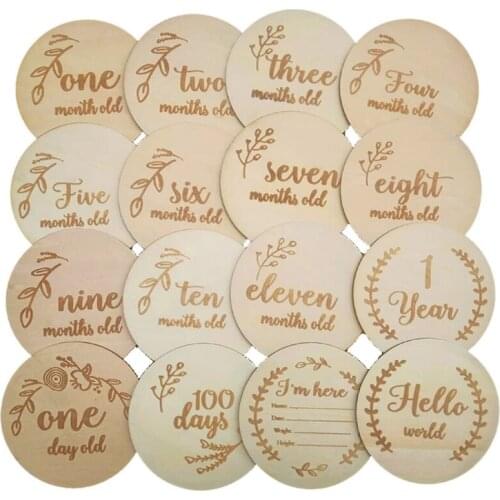 16 Pcs Newborn Milestone Blocks Wooden Commemorative Baby Birth Monthly Recording Cards Infant Photography Props Toy GXMB